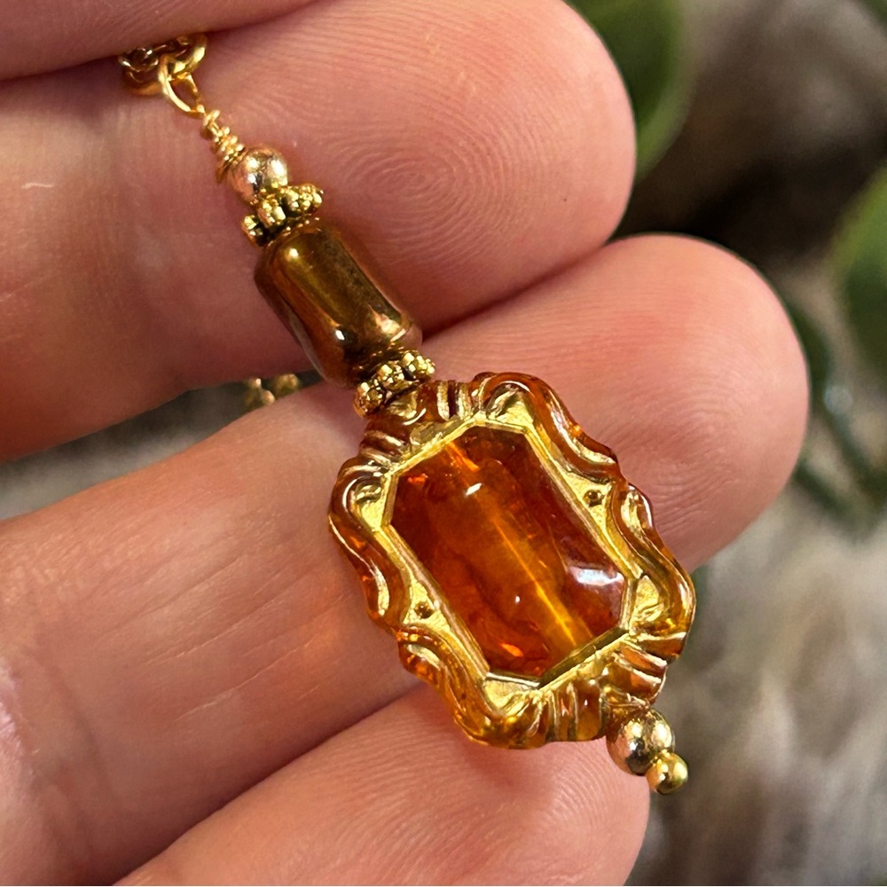 Handcrafted elegant glass beaded pendant on chain necklace
